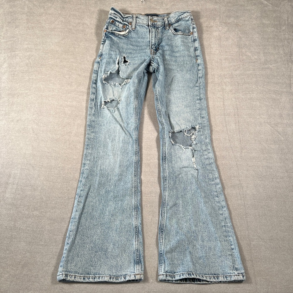 Aeropostale High Rise Flare Distressed Jeans Women 2R Light Wash Blue Denim